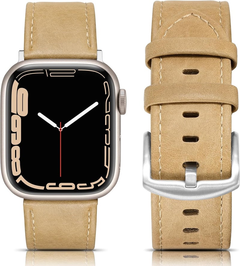 EDIMENS Leather Bands Compatible with Apple Watch 49mm 45mm 42mm 44mm Band Men Women, Vintage Genuine Leather Wristband Replacement Band Compatible for Apple Watch iwatch Series 9 8 7 6 5 4 3 2 1 SE2 - Image 1